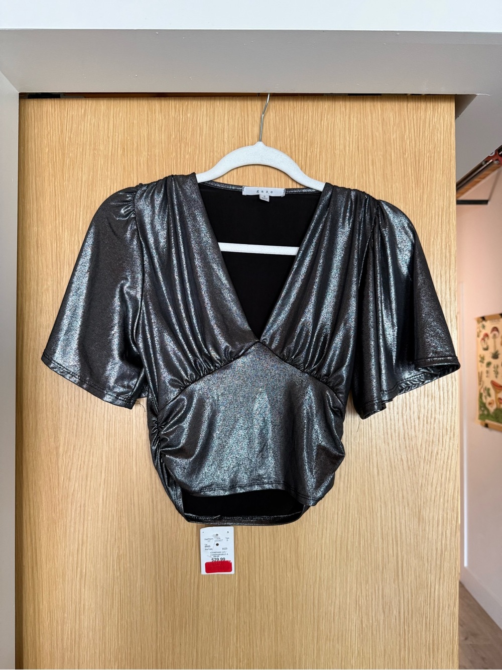 Metallic V-Neck Crop Top